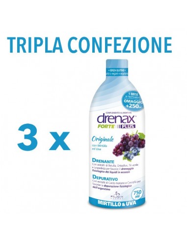 Tripla Confezione di Drenax Forte Plus Mirtillo e UVa