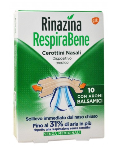 Rinazina Respirabene Cerotti Nasali Balsamici Adulti - 10 bretelline