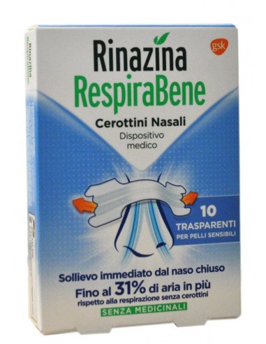 Rinazina RespiraBene Cerotti Nasali Adulti Pelli Sensibili Trasparenti - 10 Bretelline