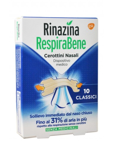 Rinazina RespiraBene Cerotti Nasali Adulti Pelli Normali - 10 Bretelline