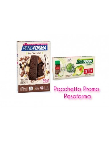 Pacchetto Promo Pesoforma Barrette ai 3 Cioccolati + Flaconcini Detox