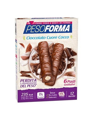 Barrette al Cioccolato Cuore di Cocco Pesoforma - 6 pasti