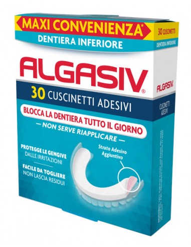 Algasiv Dentiera Inferiore - 30 Cuscinetti Adesivi